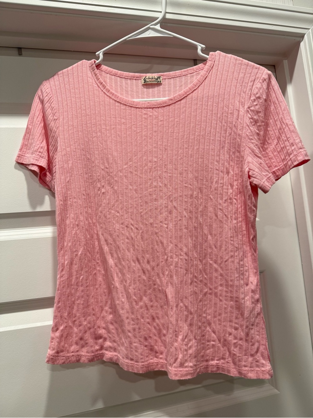Free People Pink Ribbed Short Sleeve Tee
